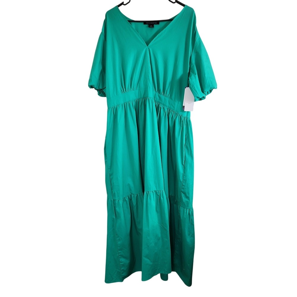 French Connection Puff Sleeve Poplin Maxi Dress Green Womens Size XXL Pocket NWT